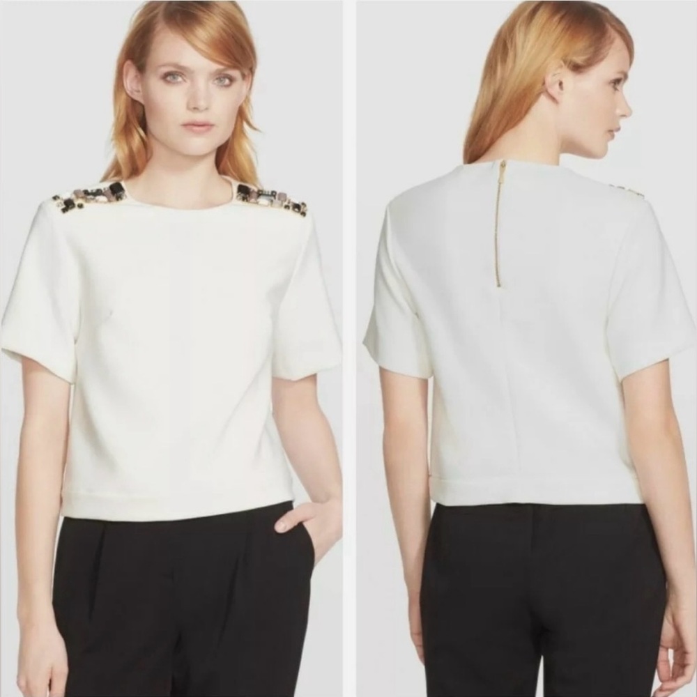 Kate Spade White Blouse with Embellished Shoulders
